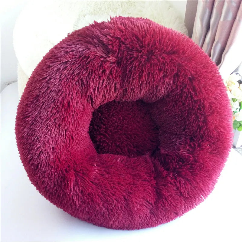 Lit rond en forme de beignet pour chien et chat, lavable, avec fermeture éclair, en peluche longue, de luxe, super doux et chaud, housse amovible, tapis de canapé