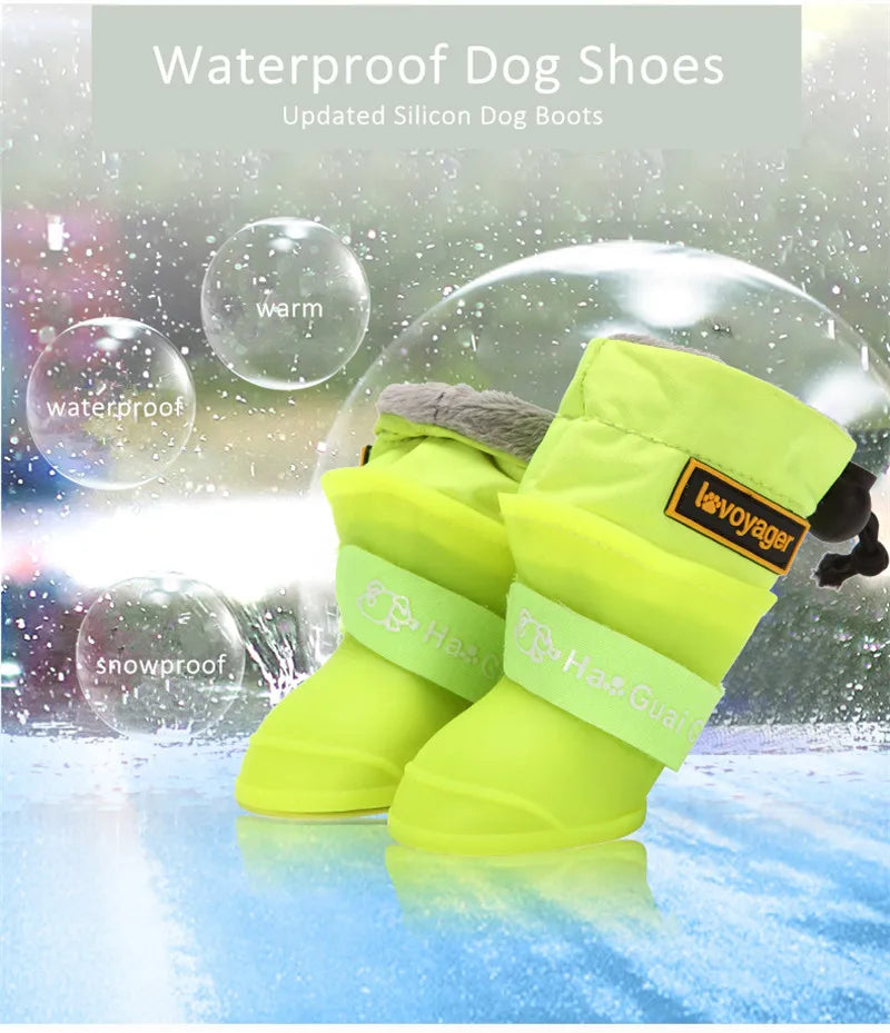 4 unids/set Botas de lluvia para perros zapatos de lluvia impermeables para perros botas de nieve de goma ajustables con forro polar para perros pequeños y medianos antideslizantes