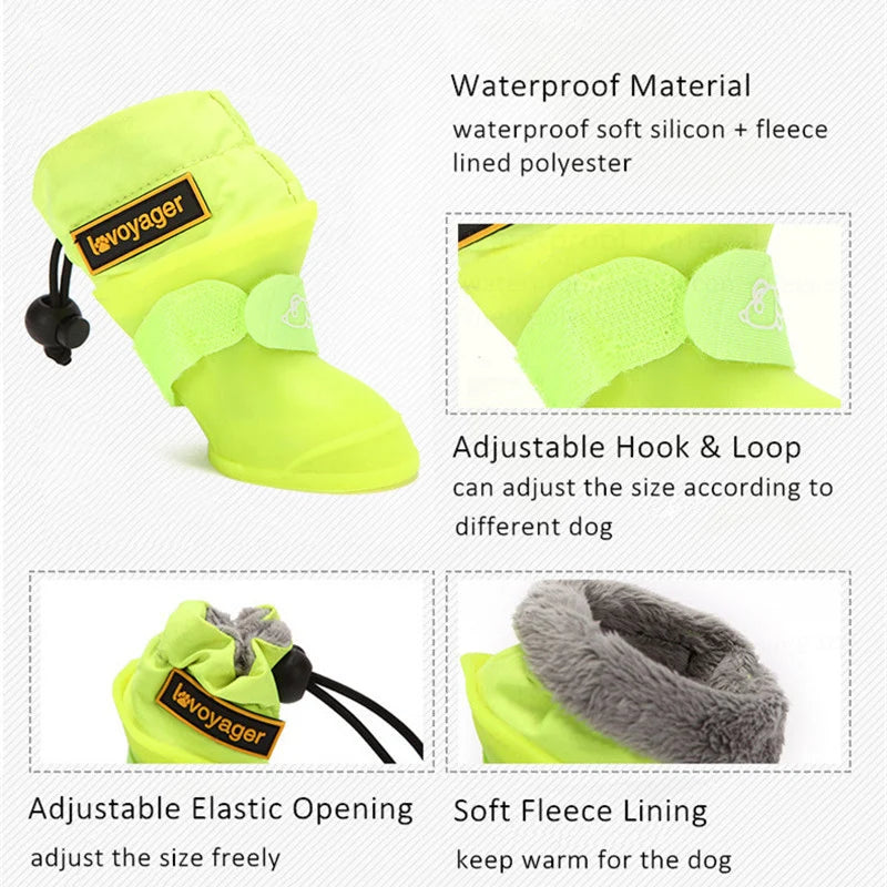 4pcs/Set Dog Rain Boots Waterproof Dog Rain Shoes Fleece Lined Adjustable Rubber Pet Snow Boots for Small Medium Dogs Anti-Slip