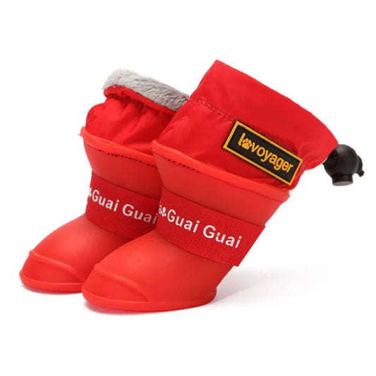 4pcs/Set Dog Rain Boots Waterproof Dog Rain Shoes Fleece Lined Adjustable Rubber Pet Snow Boots for Small Medium Dogs Anti-Slip