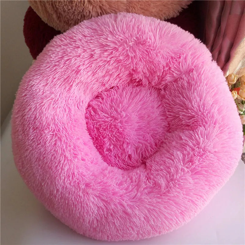 Washable Dog Bed with Zipper Luxury Long Plush Fur Round Donut Bed for Dogs Cat Super Soft Warm Removable Cover Dog Bed Sofa Mat