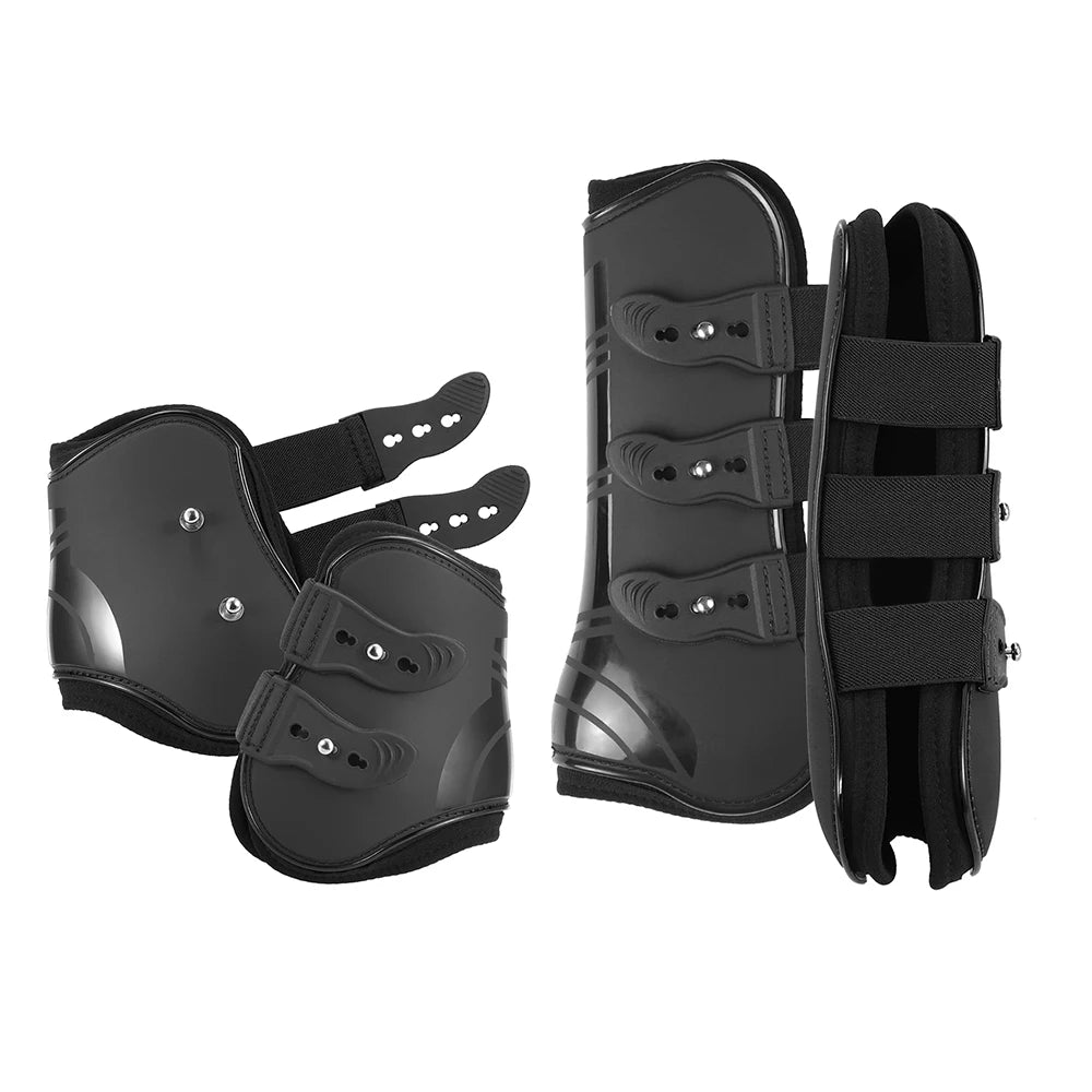 Botas de pata trasera delantera, botas de pata de caballo ajustables, protector de pierna trasera delantera ecuestre, protección de tendón, soporte de caballo, 2/4 Uds.