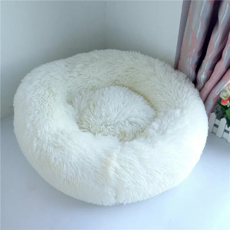 Washable Dog Bed with Zipper Luxury Long Plush Fur Round Donut Bed for Dogs Cat Super Soft Warm Removable Cover Dog Bed Sofa Mat