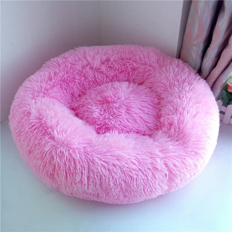 Lit rond en forme de beignet pour chien et chat, lavable, avec fermeture éclair, en peluche longue, de luxe, super doux et chaud, housse amovible, tapis de canapé