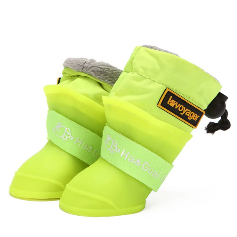 4pcs/Set Dog Rain Boots Waterproof Dog Rain Shoes Fleece Lined Adjustable Rubber Pet Snow Boots for Small Medium Dogs Anti-Slip