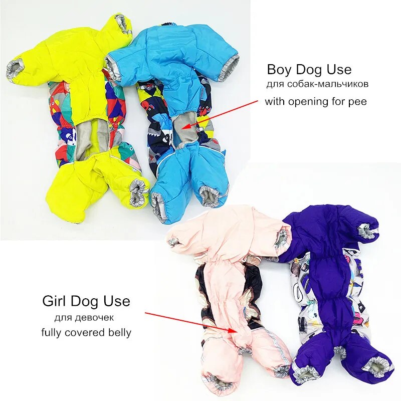 Winter Dog Clothes Windproof Luxury Warm Dog Coat Jumpsuit Reflective Small Pet Snowsuit with Zipper Overalls for Boy&Girl Dogs Fashion Style