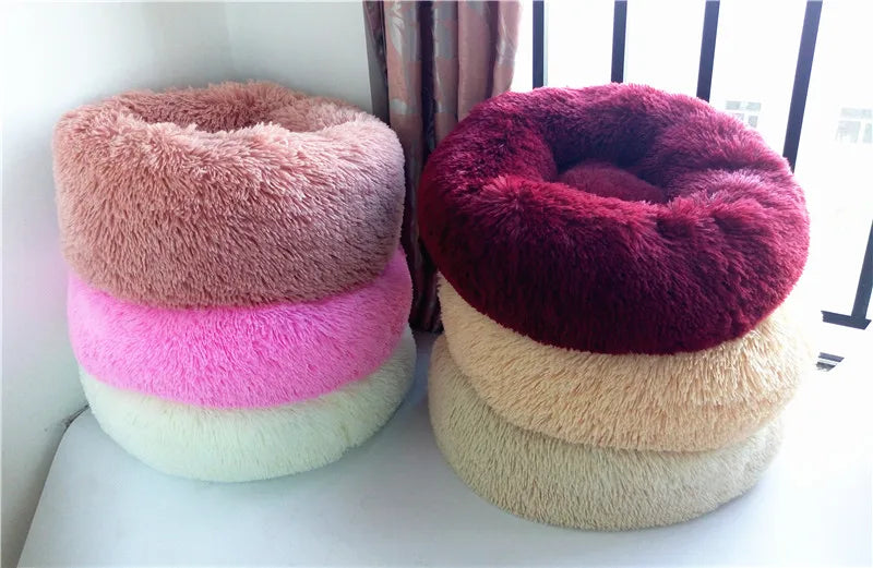 Washable Dog Bed with Zipper Luxury Long Plush Fur Round Donut Bed for Dogs Cat Super Soft Warm Removable Cover Dog Bed Sofa Mat