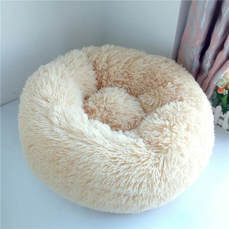 Washable Dog Bed with Zipper Luxury Long Plush Fur Round Donut Bed for Dogs Cat Super Soft Warm Removable Cover Dog Bed Sofa Mat