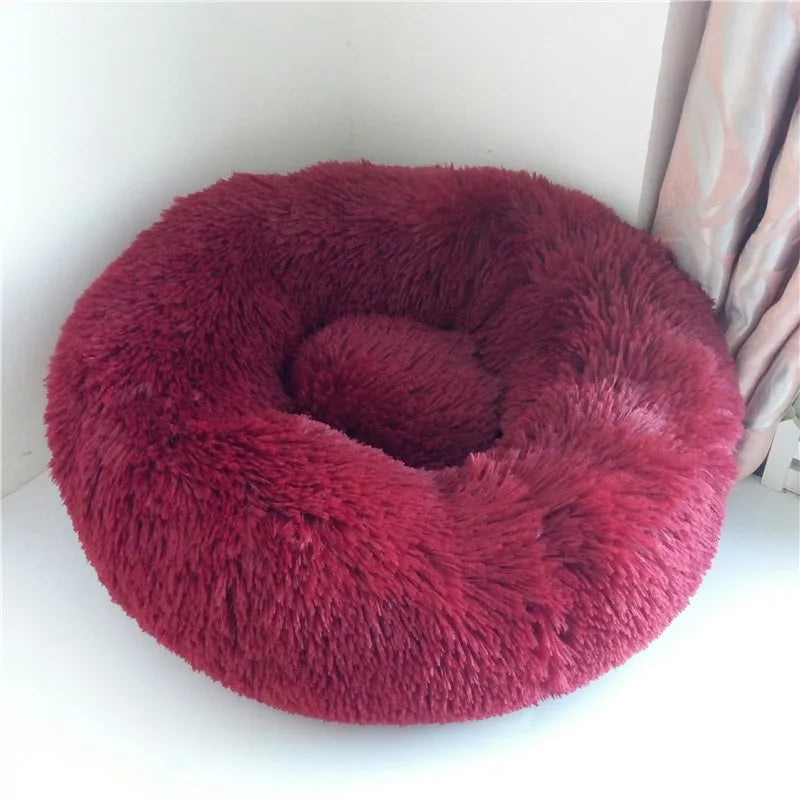 Washable Dog Bed with Zipper Luxury Long Plush Fur Round Donut Bed for Dogs Cat Super Soft Warm Removable Cover Dog Bed Sofa Mat