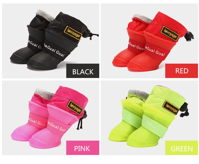 4pcs/Set Dog Rain Boots Waterproof Dog Rain Shoes Fleece Lined Adjustable Rubber Pet Snow Boots for Small Medium Dogs Anti-Slip