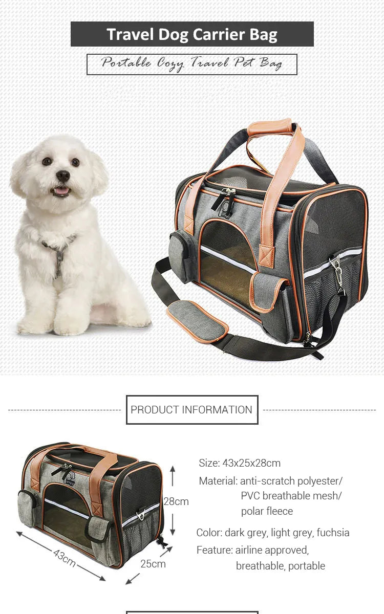 Dog Carrier Travel Car Seat Pet Carriers Portable Backpack Breathable Cat Cage Breathable Small Dog Travel Bag Airplane Approved