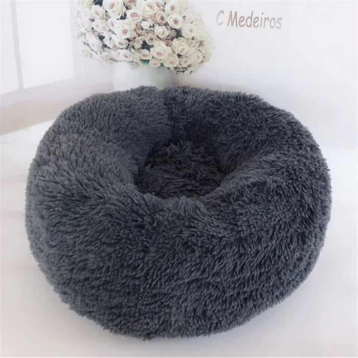 Lit rond en forme de beignet pour chien et chat, lavable, avec fermeture éclair, en peluche longue, de luxe, super doux et chaud, housse amovible, tapis de canapé