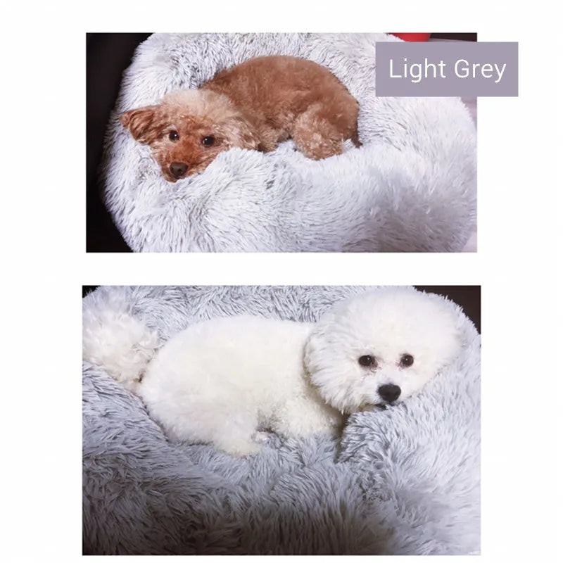 Washable Dog Bed with Zipper Luxury Long Plush Fur Round Donut Bed for Dogs Cat Super Soft Warm Removable Cover Dog Bed Sofa Mat