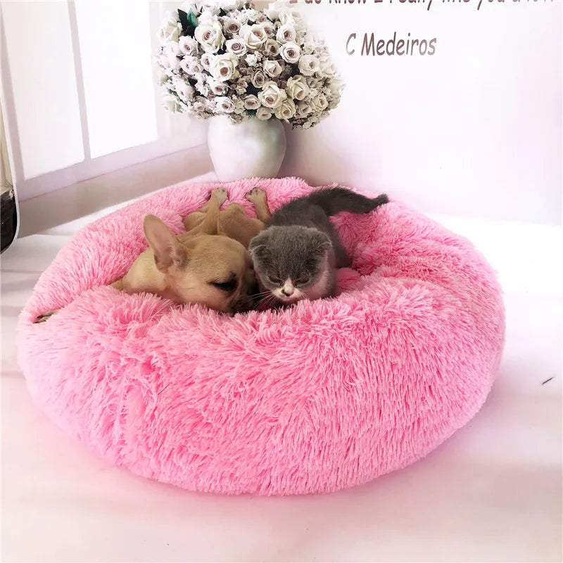 Lit rond en forme de beignet pour chien et chat, lavable, avec fermeture éclair, en peluche longue, de luxe, super doux et chaud, housse amovible, tapis de canapé