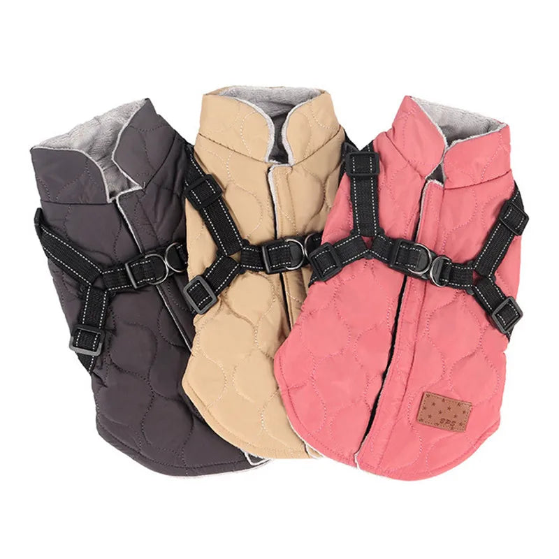 Chaqueta de invierno para perros con arnés, abrigo para perros con forro polar suave y acolchado cálido, chaleco fácil de usar, ropa para perros pequeños, estilo de moda de seguridad