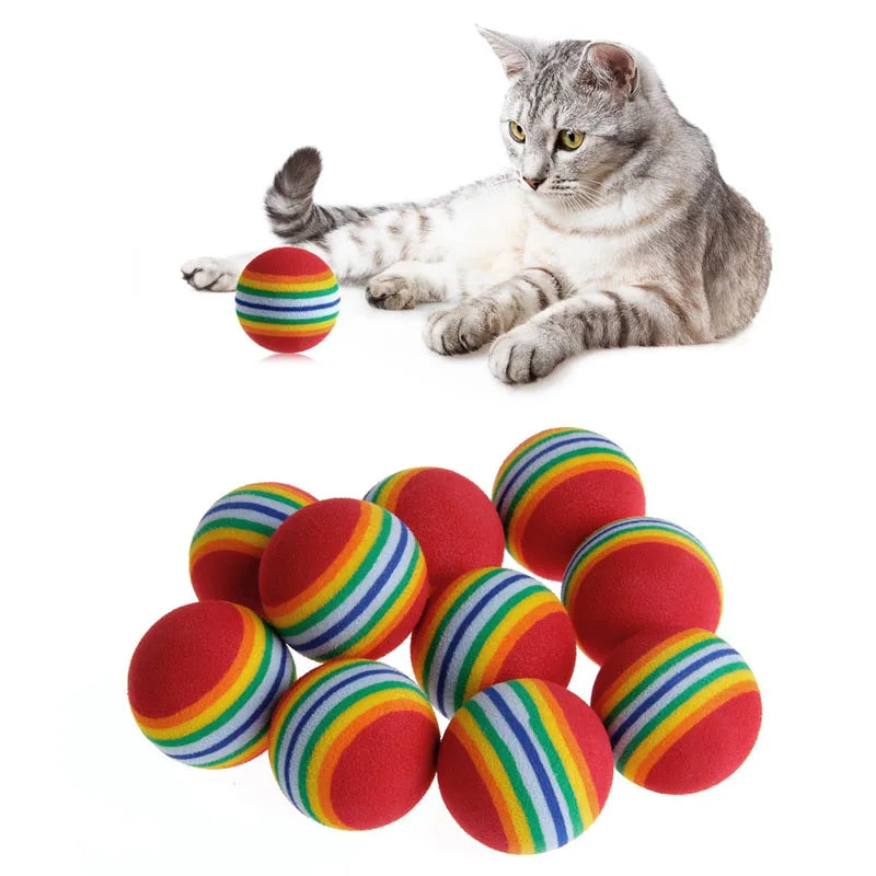 Pelota de juguete colorida para gatos, juguetes interactivos para gatos, sonajero para masticar, pelota de espuma Natural para rascar, suministros para entrenamiento de mascotas, 10 Uds.