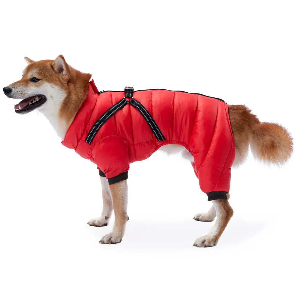 Monos para perros, chaqueta cálida y esponjosa de invierno para perros pequeños y medianos, abrigo impermeable con cremallera y arnés, ropa reflectante para perros