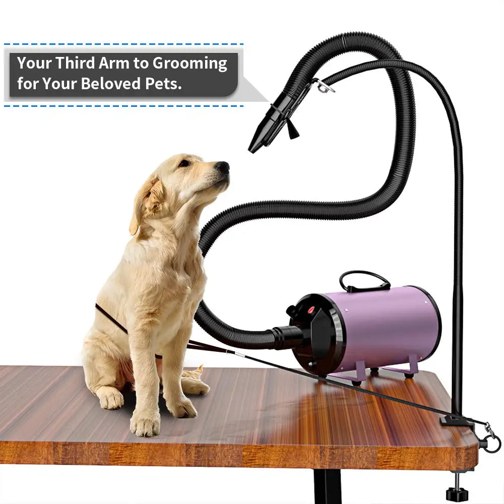 Accesorios de mesa para aseo de perros, soporte para secador de pelo, manos libres, acero inoxidable, rotación de 360 ​​grados con soporte de abrazadera ajustable