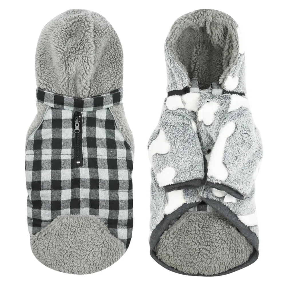 Winter Dog Clothes Plaid Reversible Thick Dog Coats for Small Medium Large Dogs Super Soft Warm Pet Clothing with Removable Hood Fashion Style