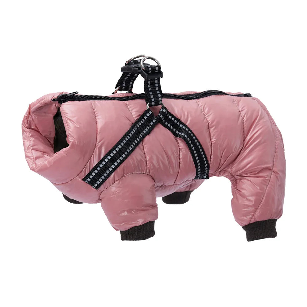 Monos para perros, chaqueta cálida y esponjosa de invierno para perros pequeños y medianos, abrigo impermeable con cremallera y arnés, ropa reflectante para perros