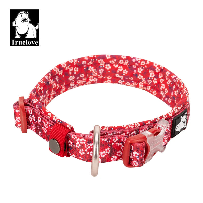 Pet Dog Collar with Three Adjustable Buckle Soft Comfortable Cotton Floral Pattern Resistant to Pull Accessories Fashion Style