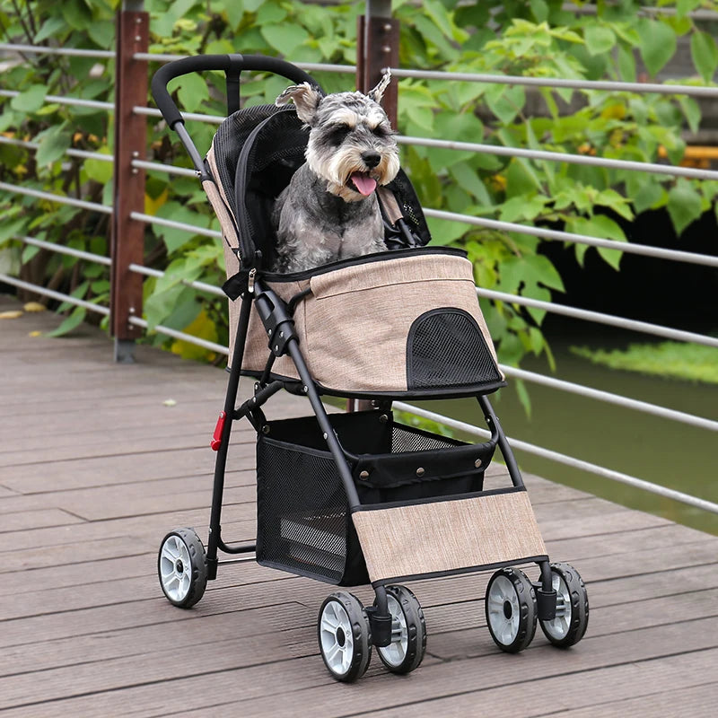 Cochecito portador estable para perros, cochecito para gatitos, carrito de bebé para cachorros y gatos al aire libre, cochecito para correr de gran espacio plegable ligero en 2 colores