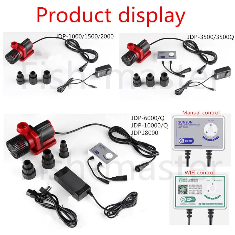 Bomba de agua de frecuencia variable SUNSUN DC, bomba sumergible de flujo ajustable, bomba silenciosa para pecera de alta elevación DCP DC JDP 18000