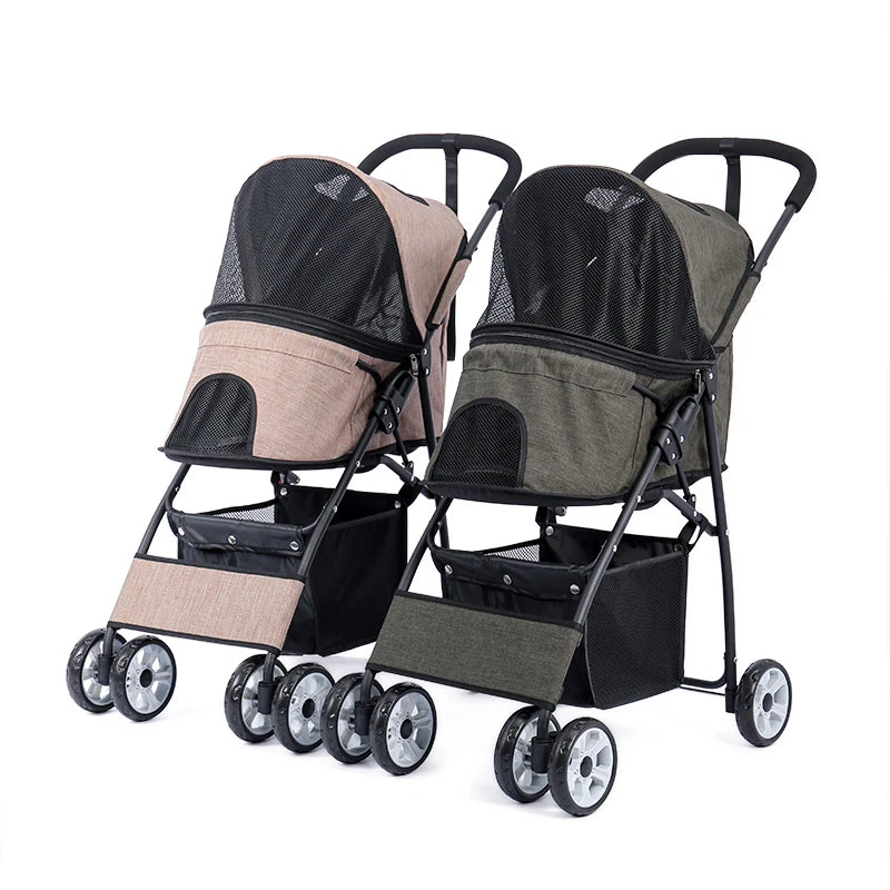 Cochecito portador estable para perros, cochecito para gatitos, carrito de bebé para cachorros y gatos al aire libre, cochecito para correr de gran espacio plegable ligero en 2 colores