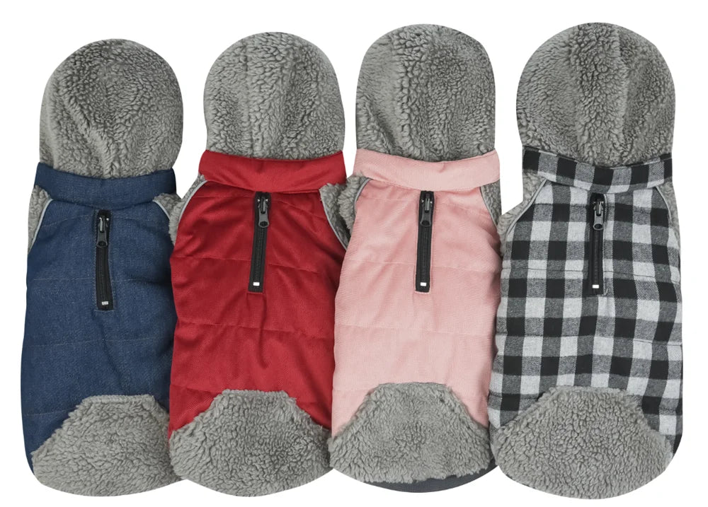 Ropa de invierno para perros Abrigos gruesos reversibles a cuadros para perros pequeños, medianos y grandes, ropa para mascotas súper suave y cálida con capucha extraíble, estilo de moda