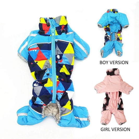 Winter Dog Clothes Windproof Luxury Warm Dog Coat Jumpsuit Reflective Small Pet Snowsuit with Zipper Overalls for Boy&Girl Dogs Fashion Style