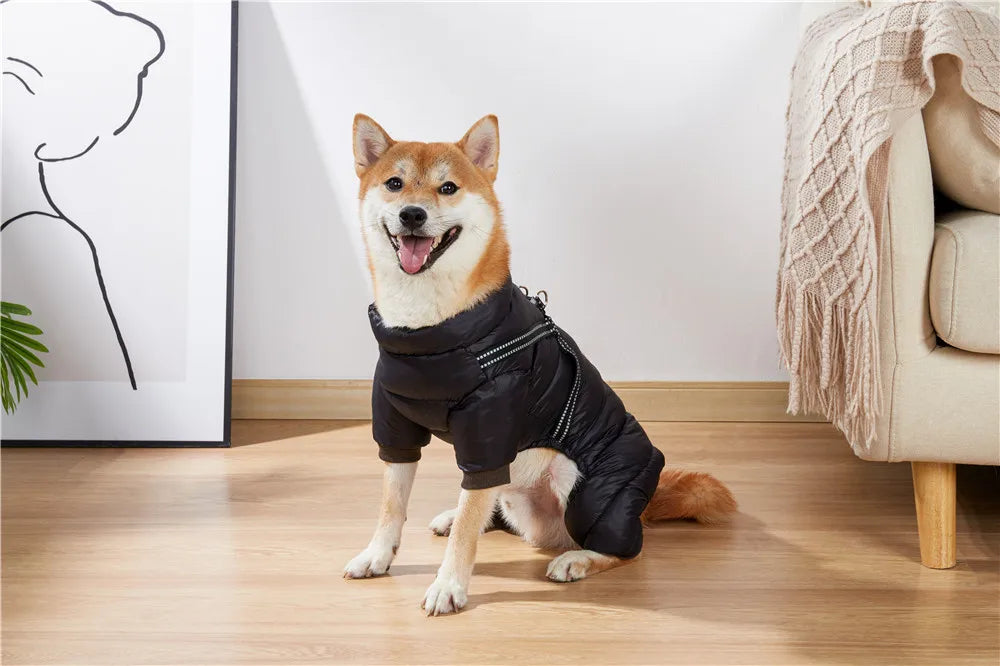 Monos para perros, chaqueta cálida y esponjosa de invierno para perros pequeños y medianos, abrigo impermeable con cremallera y arnés, ropa reflectante para perros