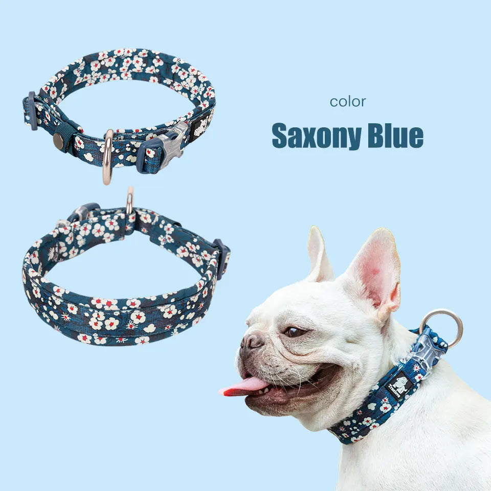 Pet Dog Collar with Three Adjustable Buckle Soft Comfortable Cotton Floral Pattern Resistant to Pull Accessories Fashion Style