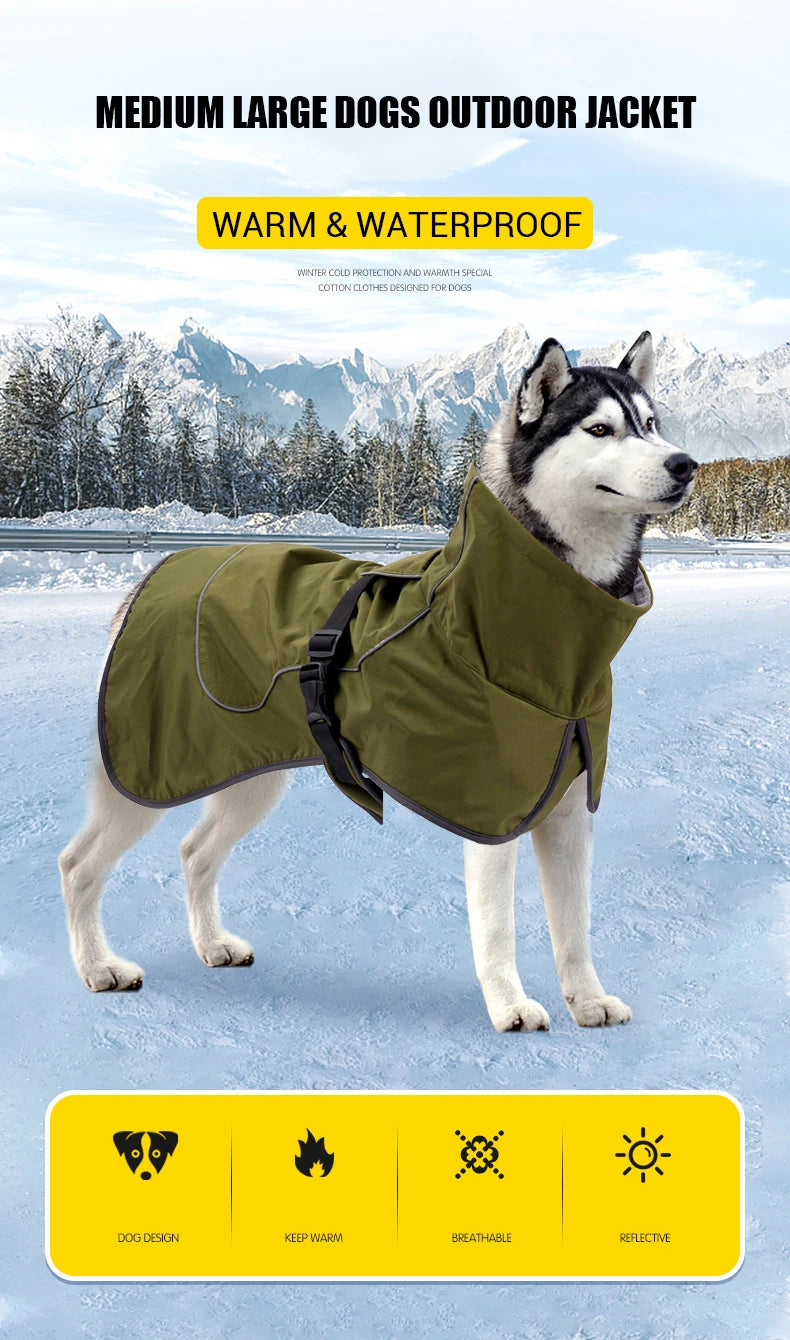 Winter Dog Jacket for Medium Large Dogs Waterproof Outdoor Pet Clothes Windproof Dog Raincoat Warm Poncho for Doberman Shepherd