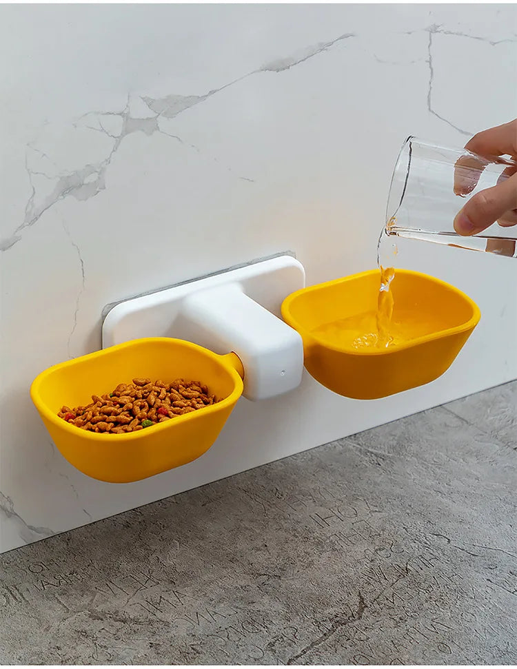 Double bol d'eau et de nourriture pour chien, mural, sans poinçon, fournitures de boisson pour chat, petit et moyen animal de compagnie, protège-cou, alimentation