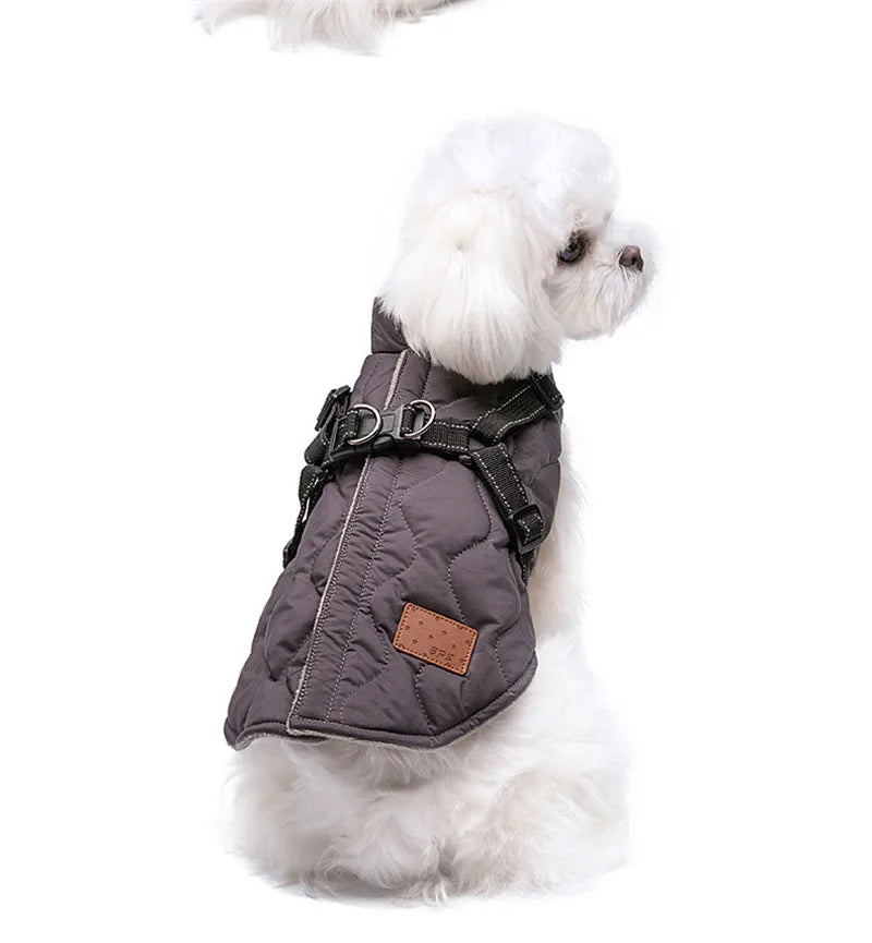 Veste d'hiver pour chien avec harnais, chaud, rembourré, doux, doublé en polaire, facile à porter, vêtements pour petits chiens, sécurité, style tendance