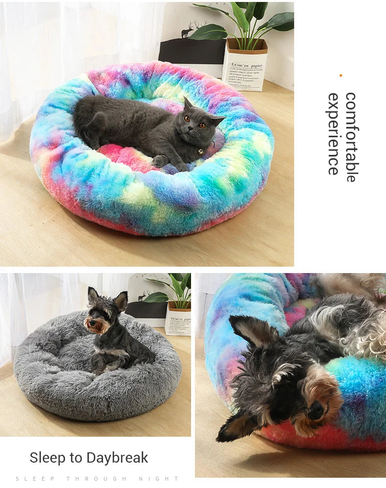 Washable Dog Bed with Zipper Luxury Long Plush Fur Round Donut Bed for Dogs Cat Super Soft Warm Removable Cover Dog Bed Sofa Mat