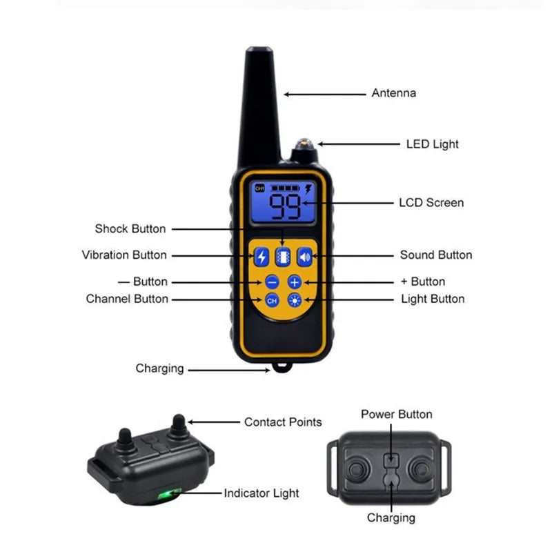 Collar de entrenamiento eléctrico para perros, Collar de ladridos impermeable para mascotas con Control remoto, Dispositivo contra ladridos recargable, perros de todos los tamaños