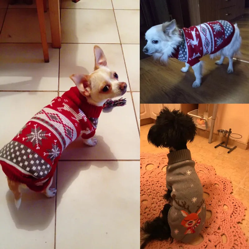 Ropa cálida para mascotas para perros pequeños y medianos Invierno Navidad Perros Suéter Ropa para mascotas Tejer Traje Abrigo Ropa con estampado de dibujos animados Estilo de moda