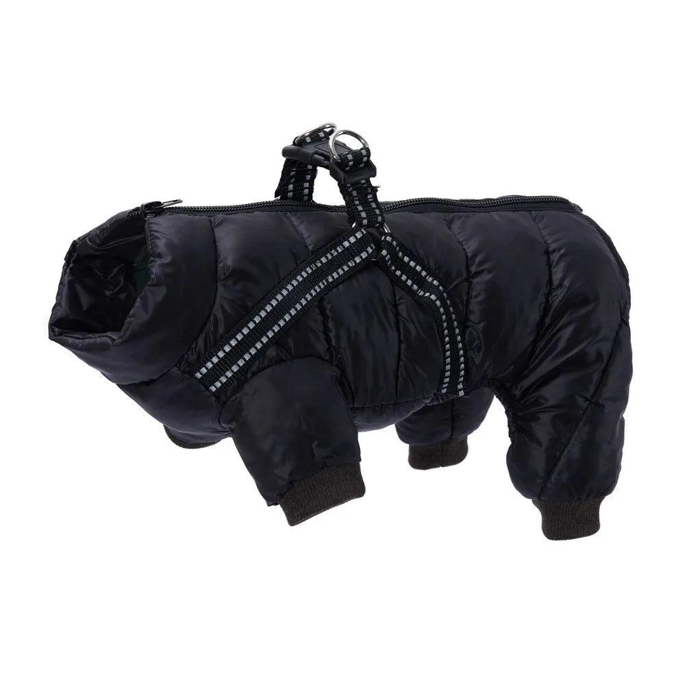 Abrigo de invierno para perros pequeños y medianos, chaqueta acolchada impermeable para perros con arnés, traje de nieve suave para mascotas, monos cálidos para cachorros Bulldog