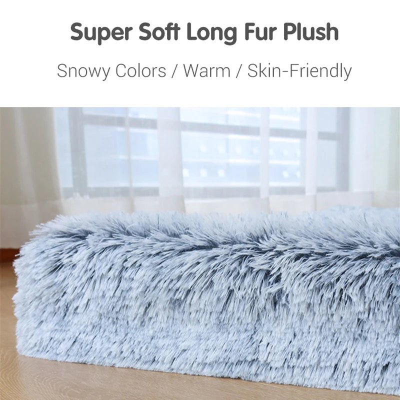 Cama para perros grandes de lujo de piel larga, cama para mascota de peluche, cojín de espuma viscoelástica 3D, colchón para mascotas para gatos y perros, cubierta extraíble