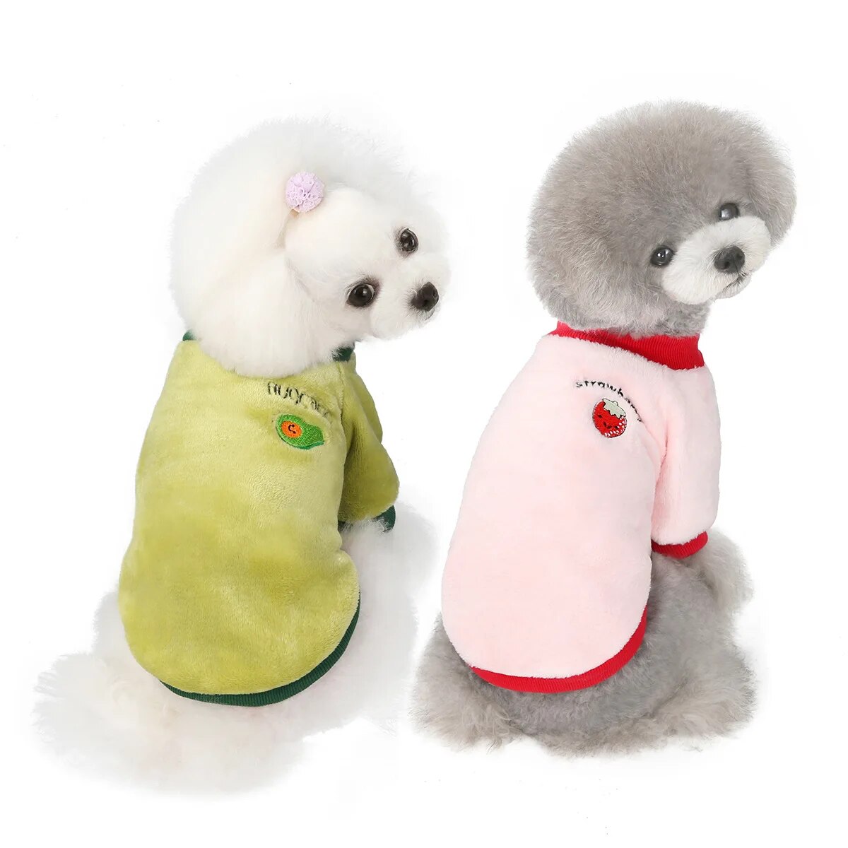 Warm Fleece Pet Clothes Cute Fruit Print Coat Small Medium Dog Cat Shirt Jacket Teddy French Bulldog Chihuahua Winter Outfit Fashion Style