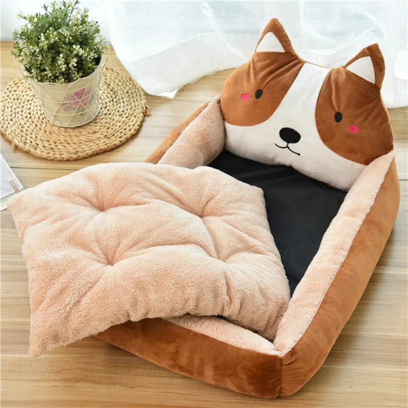 Cama para gato y cachorro cálida de invierno, sofá lavable con dibujos animados para mascotas, camas para perros pequeños, gatos, Yorkies, perreras Katten, productos para mascotas