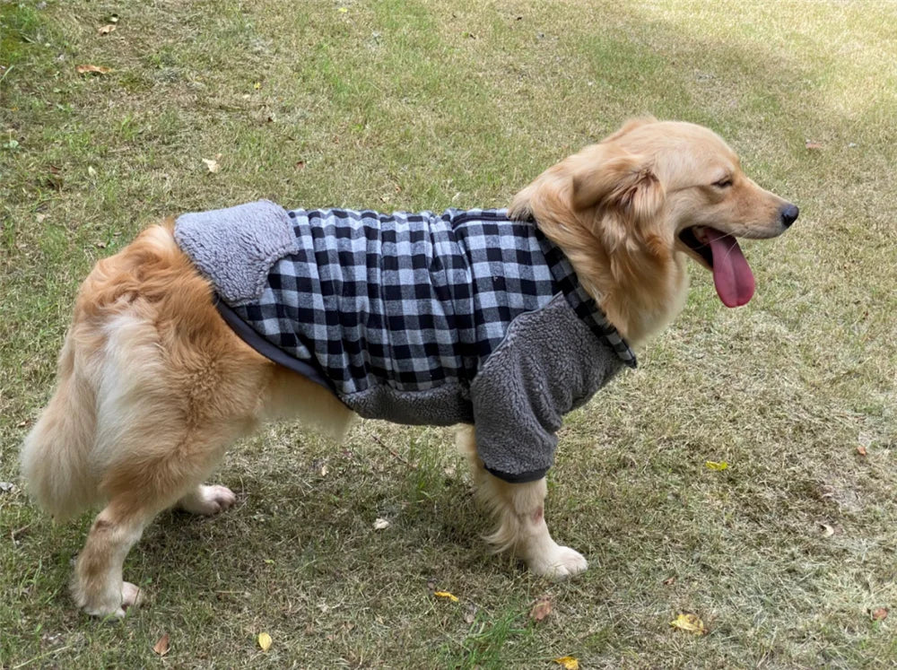 Vêtements d'hiver pour chien à carreaux réversibles épais pour chiens de petite, moyenne et grande taille, vêtements super doux et chauds pour animaux de compagnie avec capuche amovible, style tendance