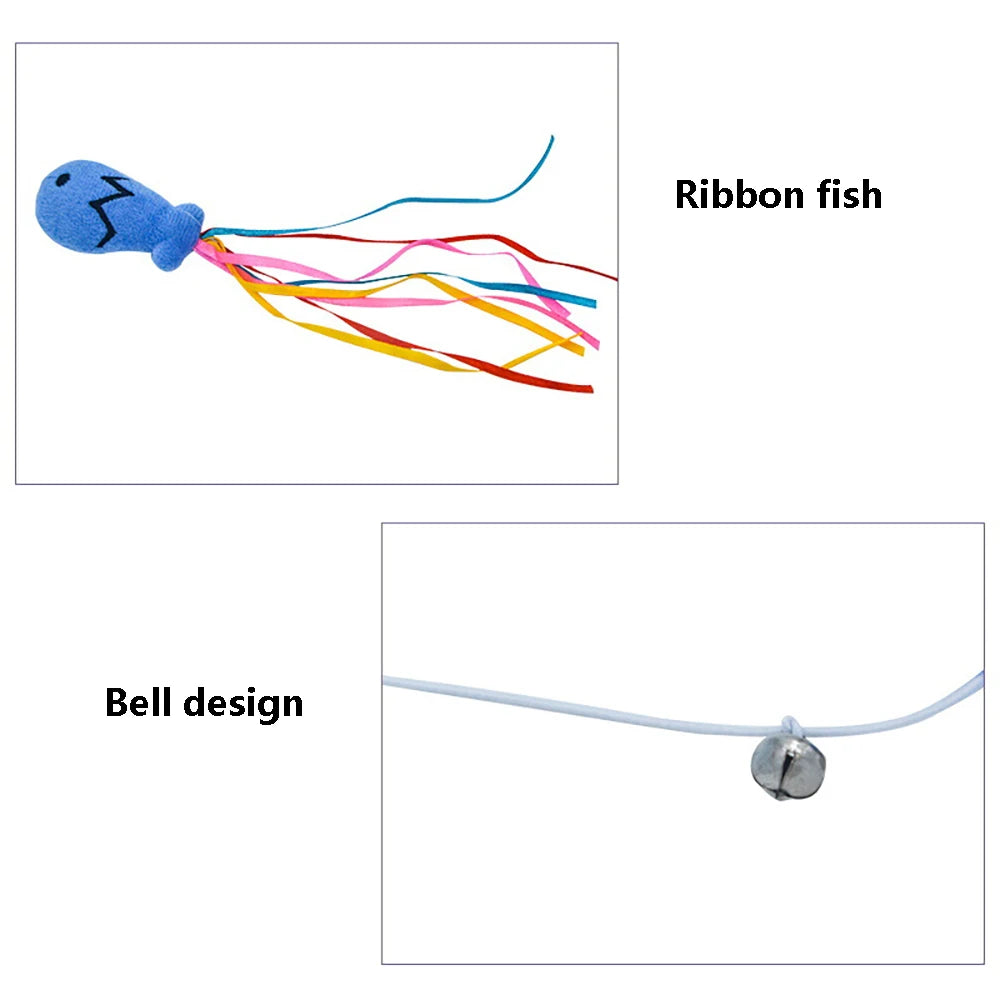 Jouet interactif pour chat, 1 pièce, pompon de poisson à la menthe coloré amusant avec cloche, bâton de chat, jouet pour chaton jouant, baguette Teaser, fournitures pour animaux de compagnie