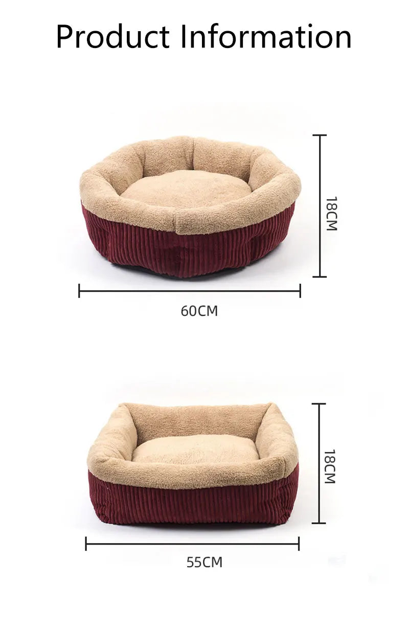 Round Square Lambswool Dog Beds for Small Dogs Luxury Sweet Mat Tray Cat Basket Cushion Sofa Pet Warm Puppies House