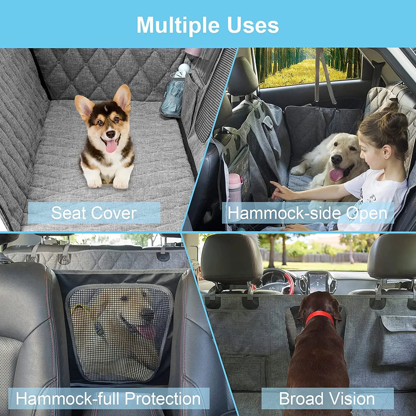 Dog Car Seat Cover Protector with Storage Pockets Washable Dog Hammock for Cars Trucks and SUV Safety Carrier For Dog Accessories