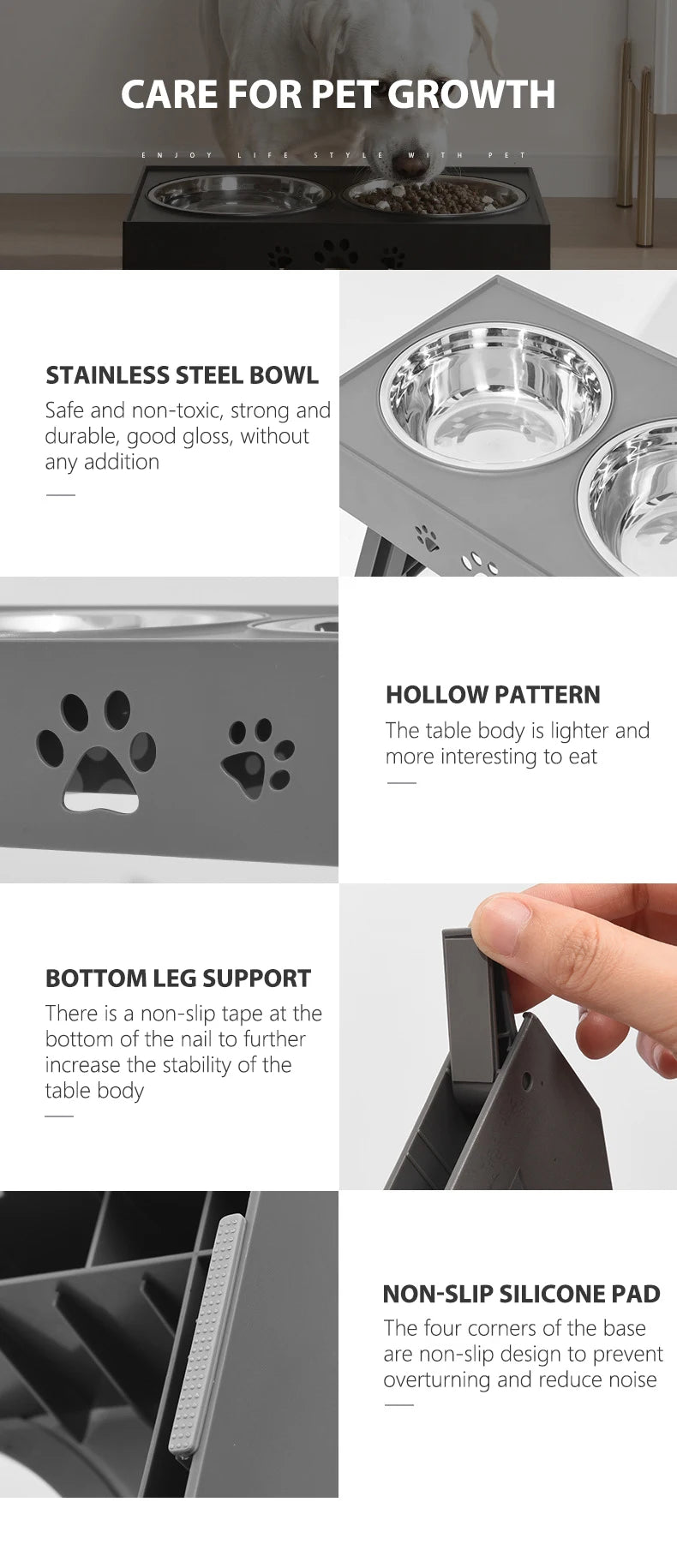 Bols doubles pour chiens avec support, hauteur réglable, bol d'alimentation pour animaux de compagnie, bol de nourriture et d'eau surélevés pour chiens de taille moyenne et grande, Table élévatrice pour chats