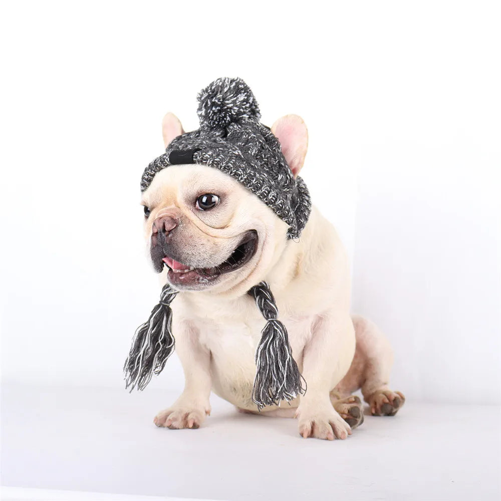 Gorro de Punto para Perros Gorro de Invierno cálido a Prueba de Viento para Perros con Orificios para las Orejas Gorro para Mascotas Ajustable Trenzado Gris Lindo Vestir Accesorios para Perros Estilo de Moda