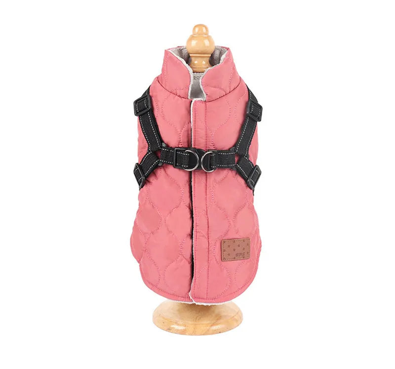 Chaqueta de invierno para perros con arnés, abrigo para perros con forro polar suave y acolchado cálido, chaleco fácil de usar, ropa para perros pequeños, estilo de moda de seguridad