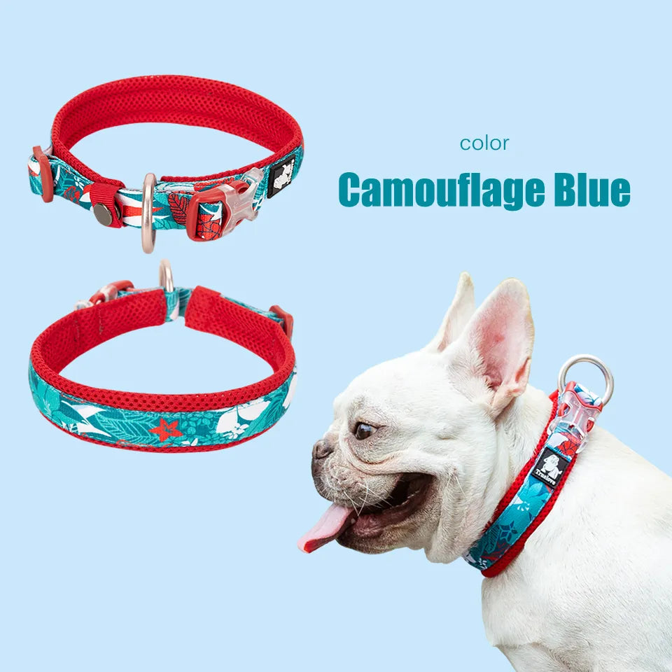 Pet Dog Collar with Three Adjustable Buckle Soft Comfortable Cotton Floral Pattern Resistant to Pull Accessories Fashion Style